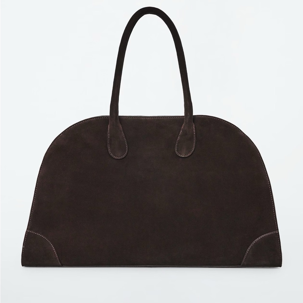 NWT COS Studio Bowling Bag Tote in Dark Brown Suede - Picture 3 of 11